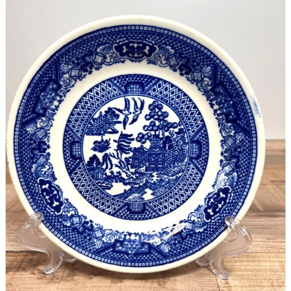 Vintage Willow Blue & White Salad Plate By Royal China Underglaze 6" Diameter - Picture 1 of 3
